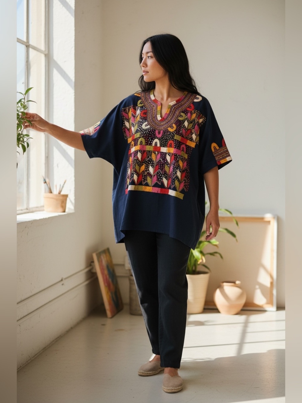 Handmade Embroidered Folk Tunic | Artisan Boho Dress-L/XL